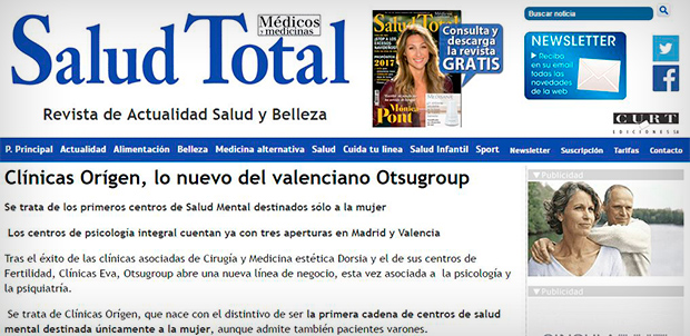 portada revista digital saludtotal que habla sobre la apertura de clinicas origen por el grupo otsu valenciano